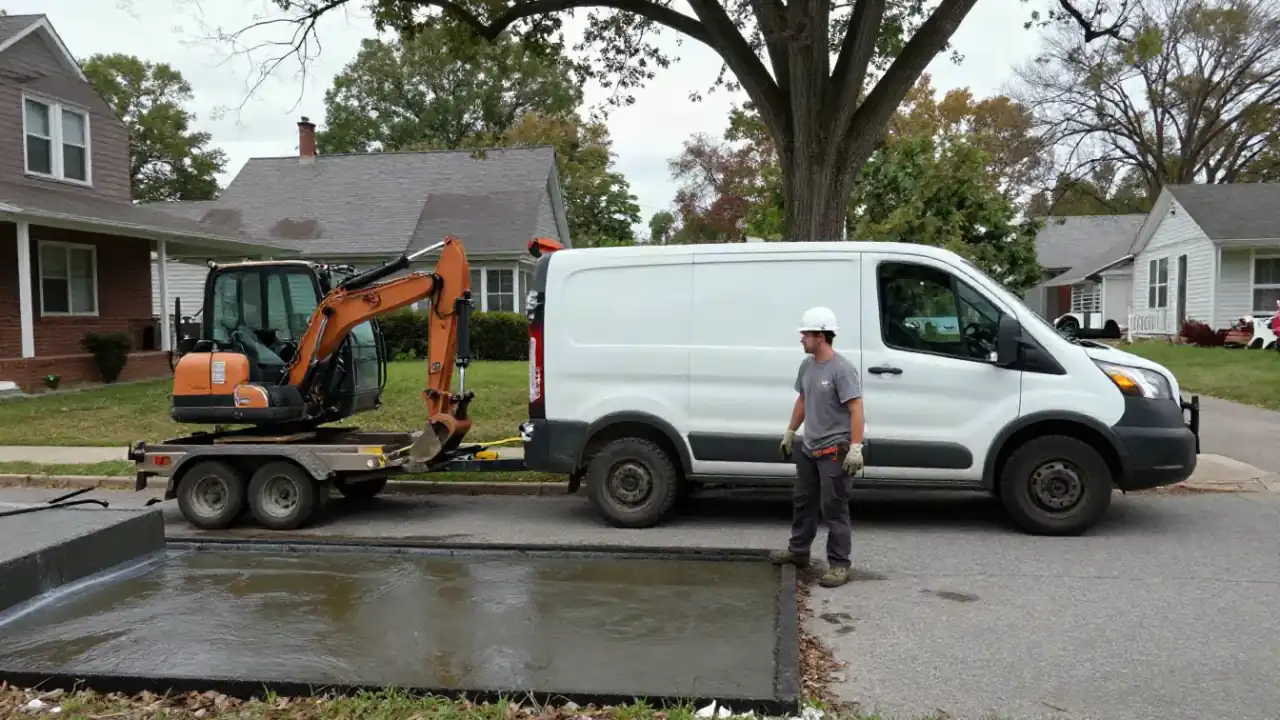 Waterproofing in Warren: professional service vehicle (van or truck, unbranded) parked on a residential street in Warren